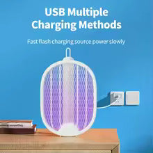"White Foldable Electric Mosquito Swatter UV Light Mosquito Killer USB Charging Protection Net Does Not Hurt Simple And Portable "_3_image