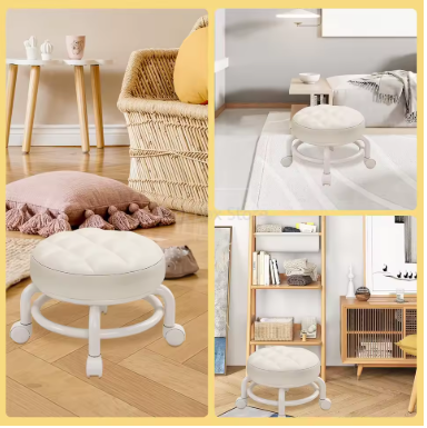 360 Rolling Stools Universal Wheels Household Small Stool Pulley Chair Children Low Stool Living Room Sofa Stool Round Chair_0_image