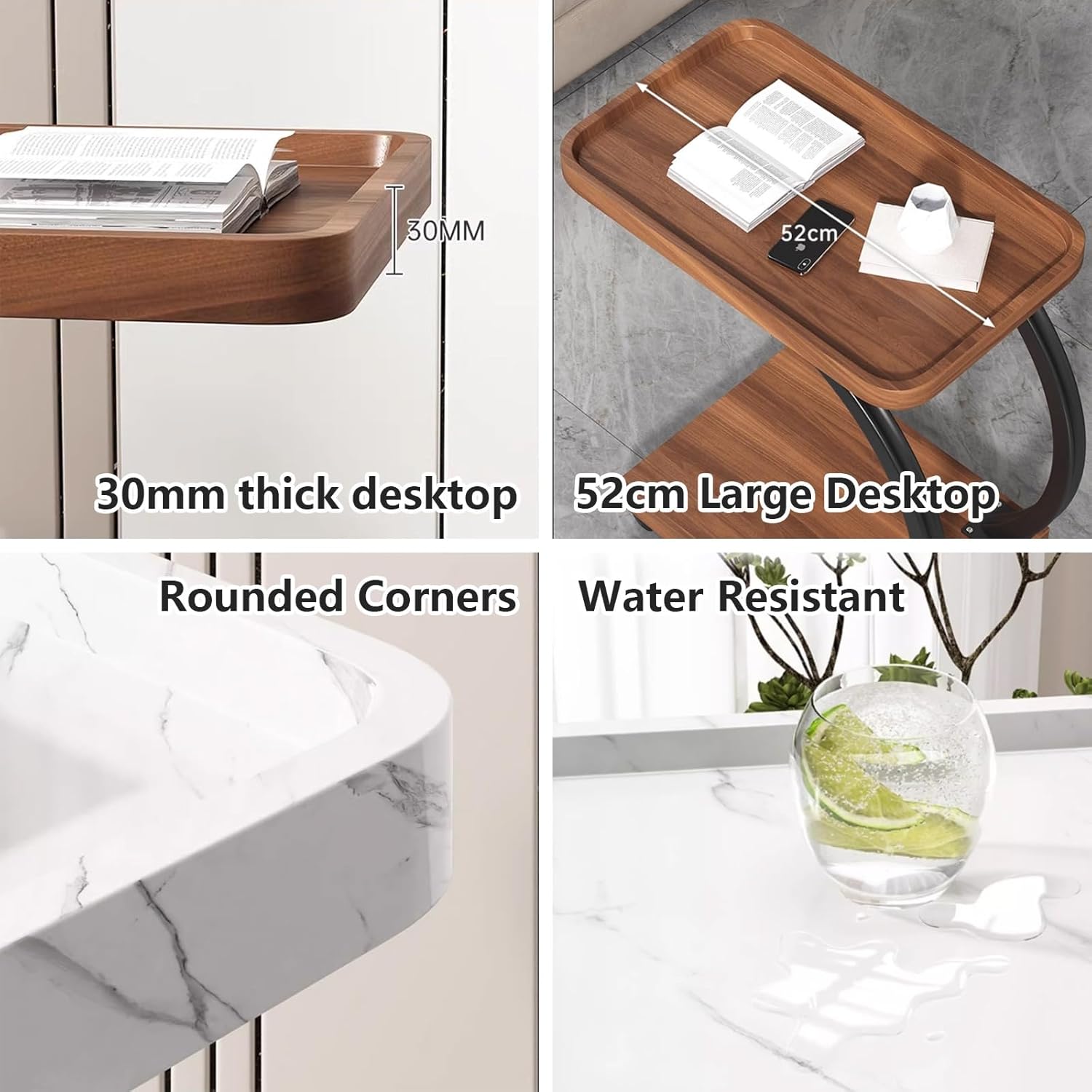 C Shaped End Table, Bed Side Table with Wheels, Slide Under Sofa Table, 2 Layer of Storage Space, for Coffee Laptop Living Room Bedroom Small Space(Double Stents)_1_image