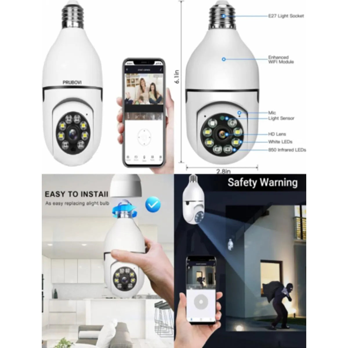 Wifi Security PTZ Camera 2MP 1080P HD IP Light Bulb Wireless Wifi Camera v380 pro app 360 Rotation Day and night full Colour HD Camera_2_image