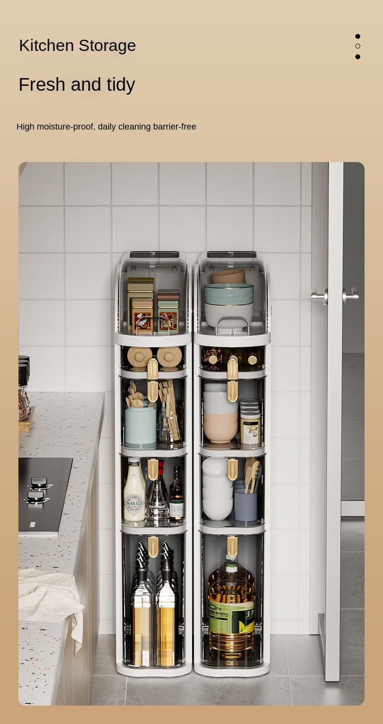 4 Tier Multi Layer Functional Drawer Storage Rack Cabinet, Living Room, Kitchen, Bedroom, Tissue Box Organizer (1 Pc) 18 L x41W x 98 H CM Beige And Gold_6_image