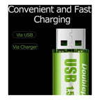 "AA USB Rechargeable Batteries 1.5V Li-ion 1400mWh Fast Charging 1000 Cycles 4-Pack "_5_image