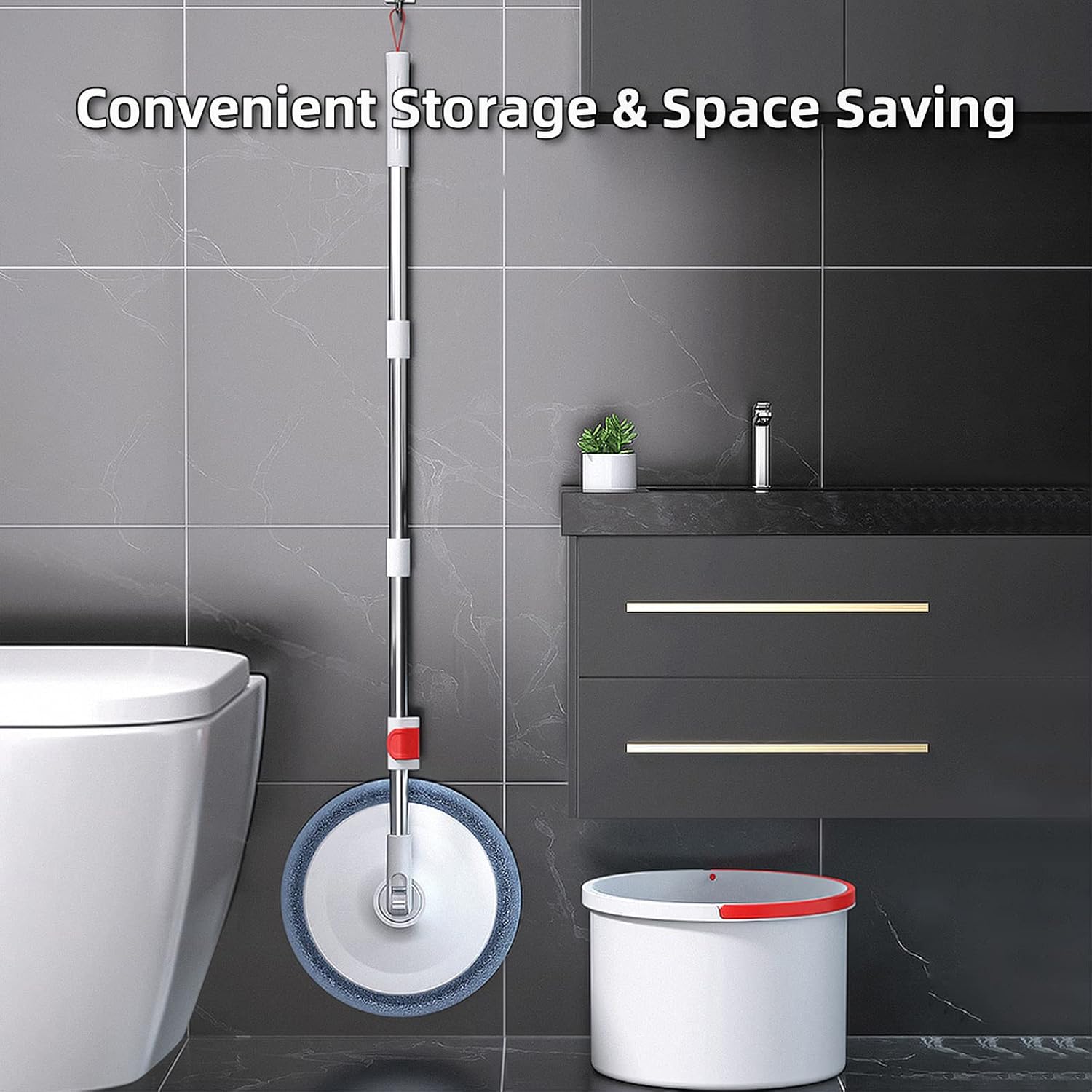 MOPALL Spin Mop and Bucket Set with Wringer System， Floor Mop for Home Floor Cleaning, Extended Stainless Steel Handle with Wall Cleaning,4 Washable & Reusable Microfiber Mop Heads Included_4_image