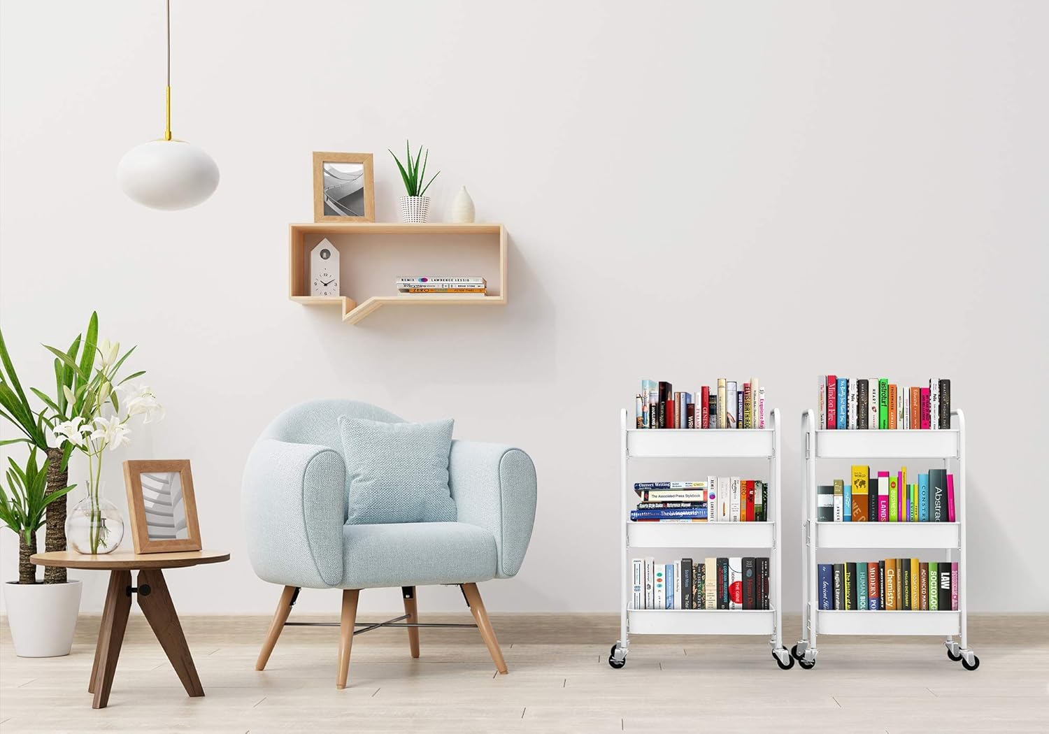 CAXXA 3-Tier Rolling Metal Storage Organizer - Mobile Utility Cart Kitchen Cart with Caster Wheels, White_3_image