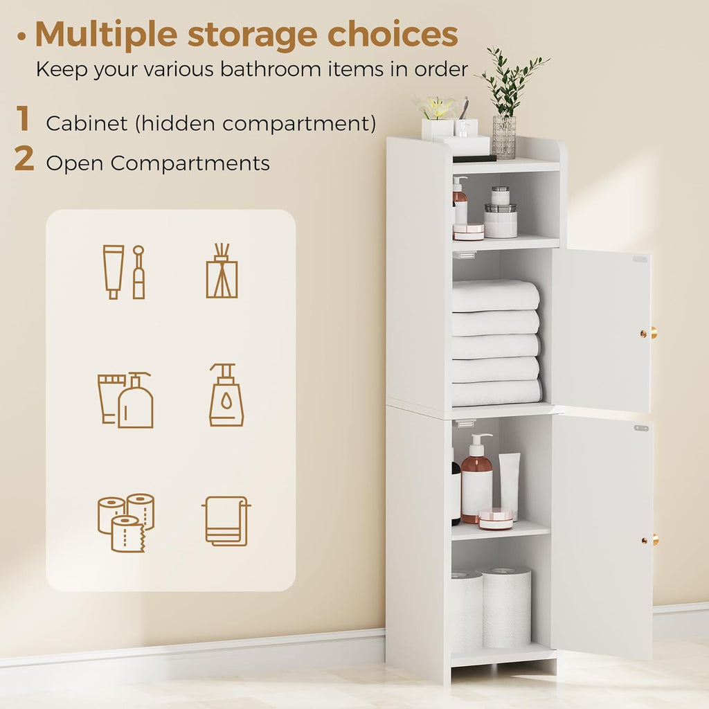 BEWISHOME Small Bathroom Cabinet, Bathroom Storage Cabinet with Adjustable Shelves & 2 Doors, Narrow Toilet Paper Cabinets, 7.9 x 7.9 x 31.5 Inches, for Small Spaces, White YYG03W_4_image