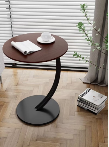 C Shaped End Table, Modern Side Table Under Sofa, Simplicity Metal and Wood Coffee Table, Living Room Table Corner Table Bedside Table Laptop Side Table for Couch Bedroom Office Sofa Bed_0_image