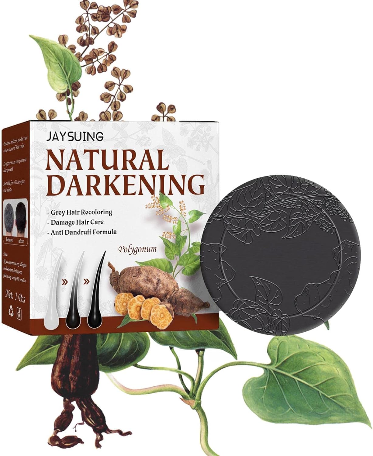 Hair Darkening Shampoo Bar | Natural Herbal Hair Darkening Shampoo Bar,Polygonum Essence Hair Soap Solid Shampoo Bar, promotes healthy hair growth and restores natural hair color Dewu_0_image