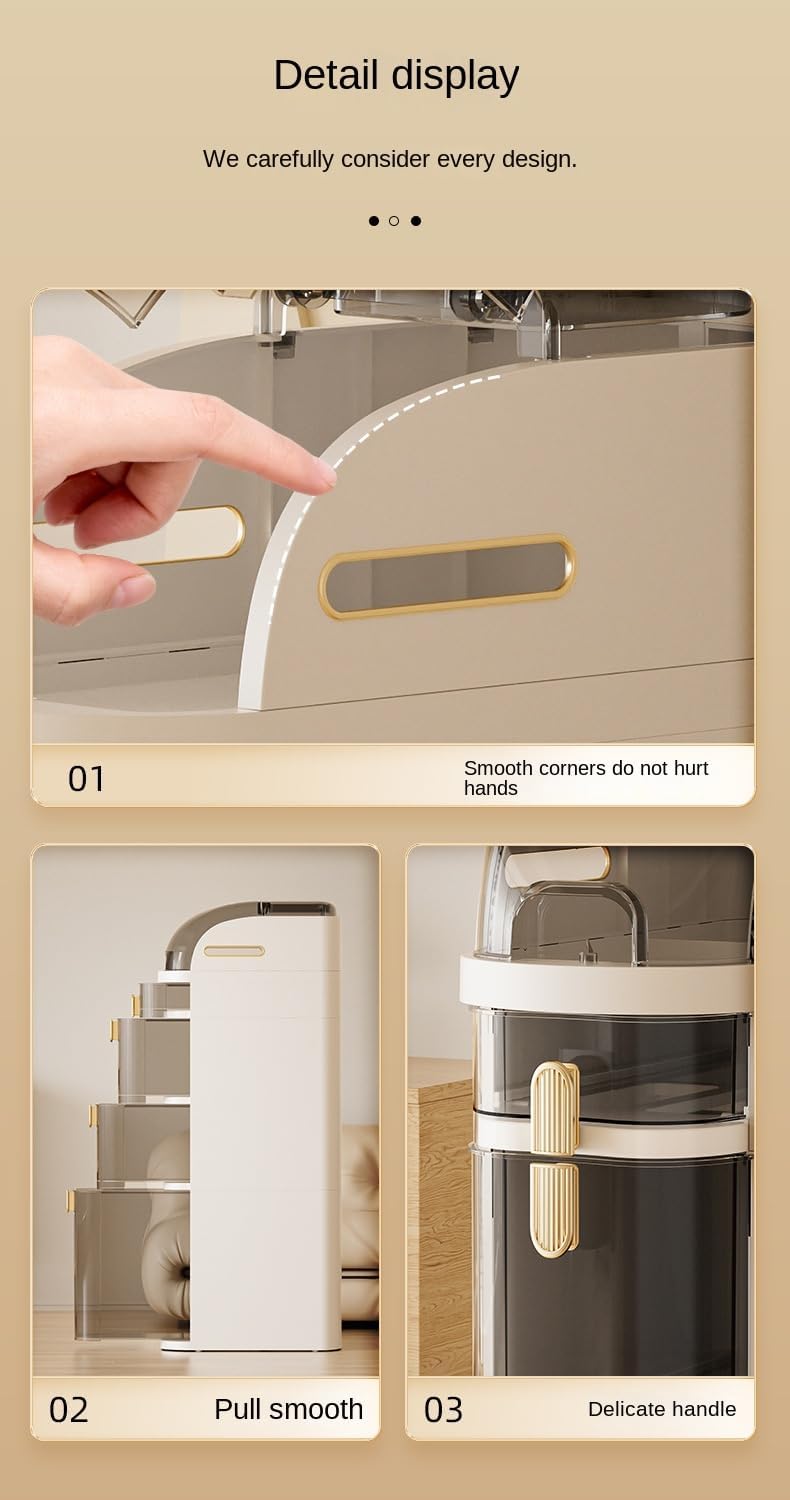 4 Tier Multi Layer Functional Drawer Storage Rack Cabinet, Living Room, Kitchen, Bedroom, Tissue Box Organizer (1 Pc) 18 L x41W x 98 H CM Beige And Gold_4_image