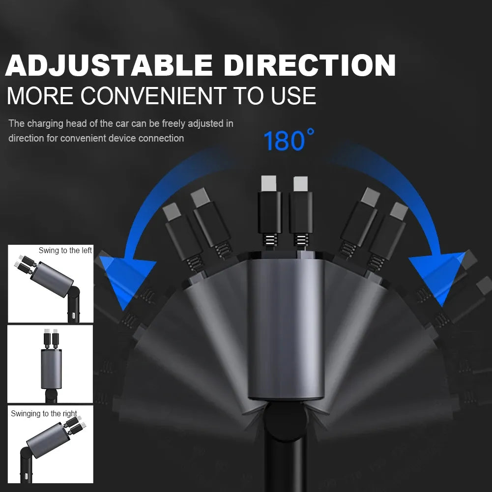 120W 4 IN 1 Retractable Car Charger Fast Charge Cord Cigarette Lighter Adapter_4_image