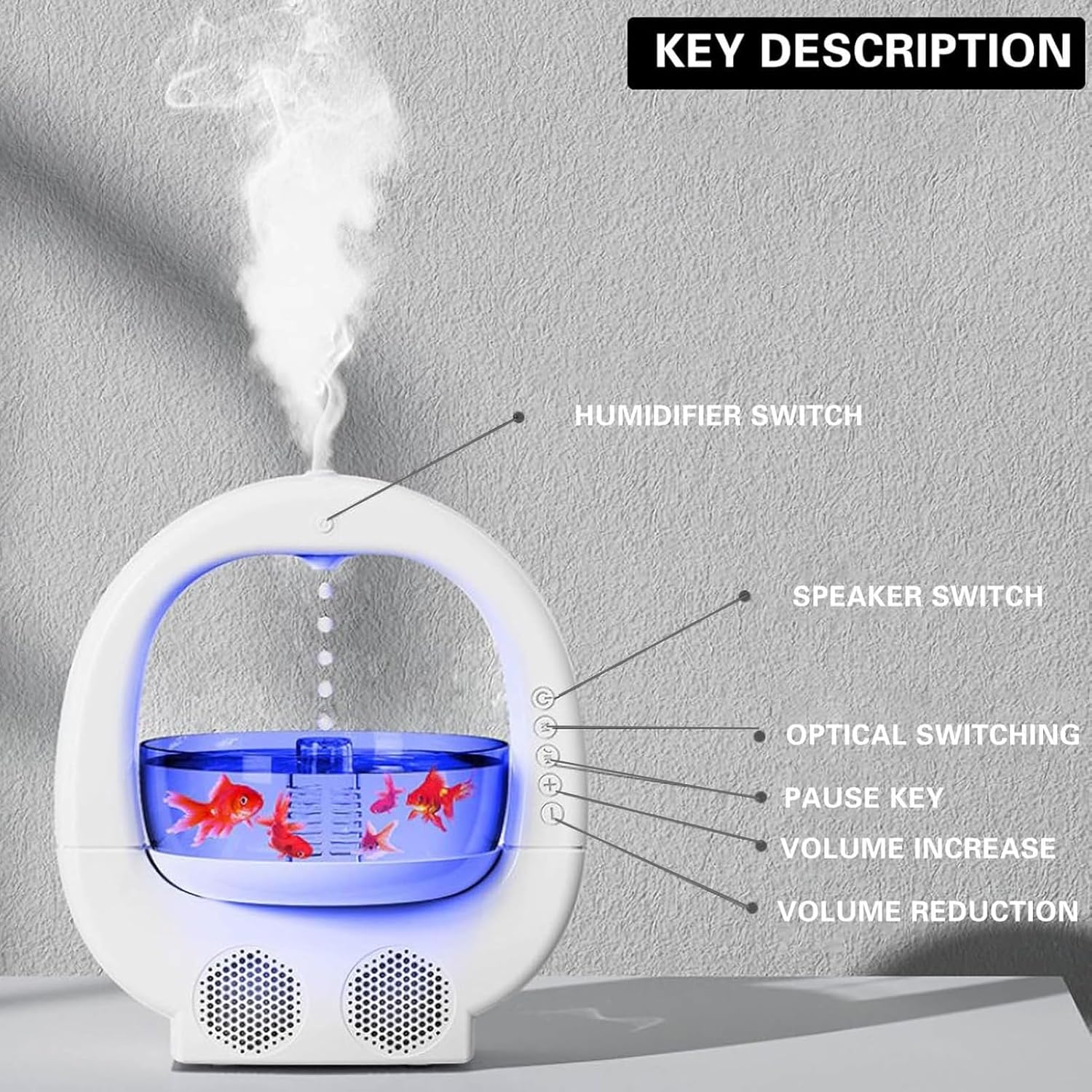 Anti Cool Mist Humidifiers for Bedroom Office, Desktop Humidifier Essential Oil Diffuser White Noise High Mist Humidifier with Fish Tank Ambient Light Dual Speaker (White)(White)_4_image