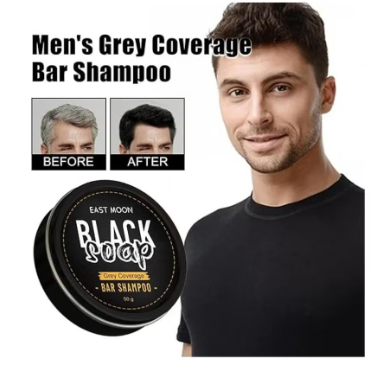"Black Soap Grey Coverage Bar Shampoo 50g, hair darkening soap bar with botanical herbal extracts for hair growth and dye free solution to gray hair "_3_image