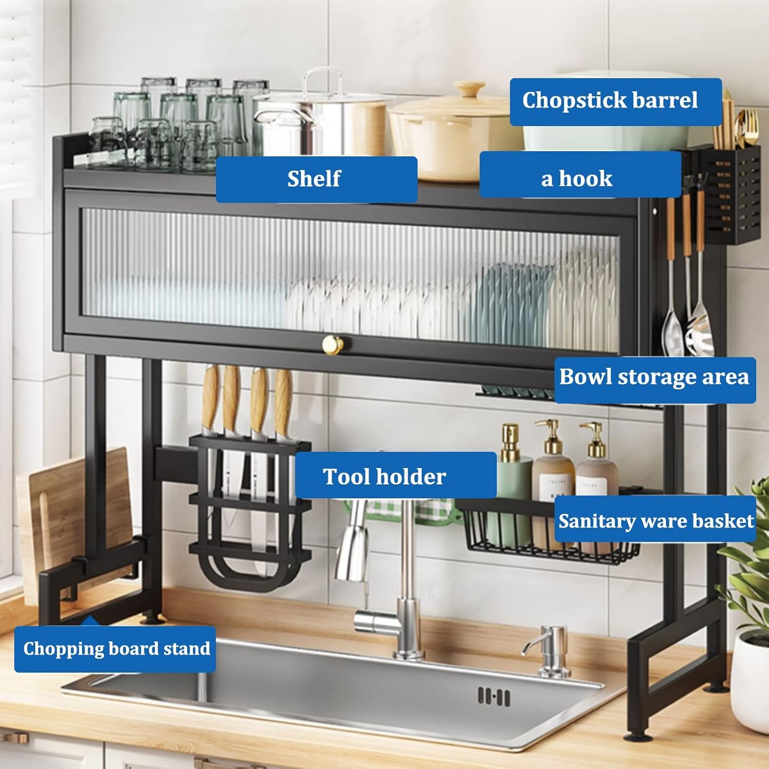 2-Tier Dish Drainer,Over The Sink Drying Rack, with Cutting Board Holder, Large for Kitchen Counter 75x30x80cm_2_image