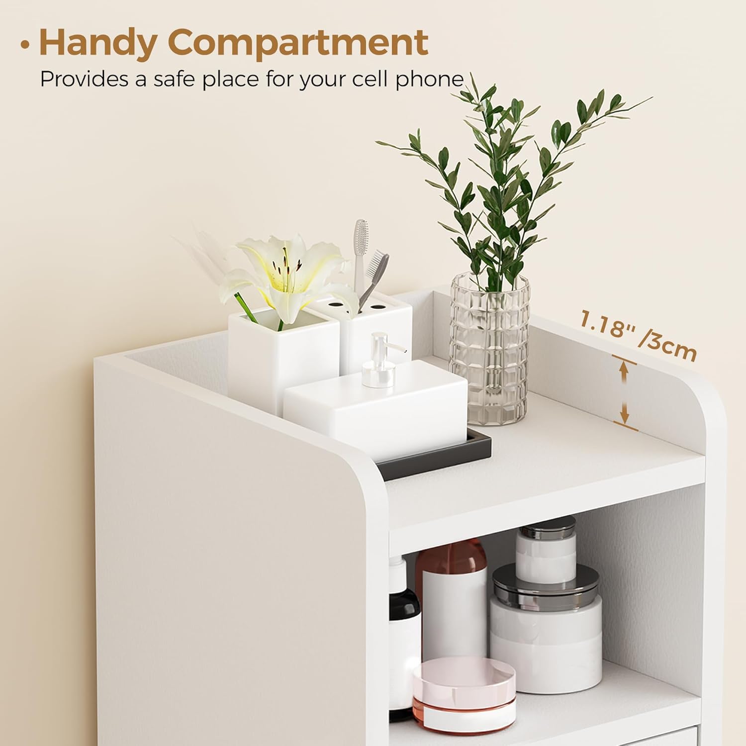 BEWISHOME Small Bathroom Cabinet, Bathroom Storage Cabinet with Adjustable Shelves & 2 Doors, Narrow Toilet Paper Cabinets, 7.9 x 7.9 x 31.5 Inches, for Small Spaces, White YYG03W_3_image