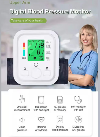 Automatic Digital Arm Blood Pressure Monitor with Large Display, Intelligent Microcomputing, and One-Touch Operation for Accurate Home Health Monitoring_3_image